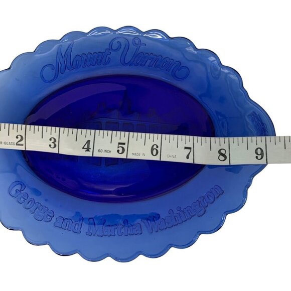 VTG Avon Blue Glass Mount Vernon George & Martha Washington Oval Plate 7400 - Picture 6 of 8